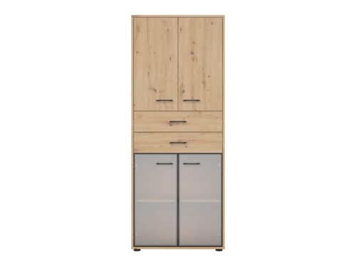 SPACE OFFICE divdurvju vitrīna ar divām atvilktnēm, 80 cm, māksliniecisks ozols/matēti melns