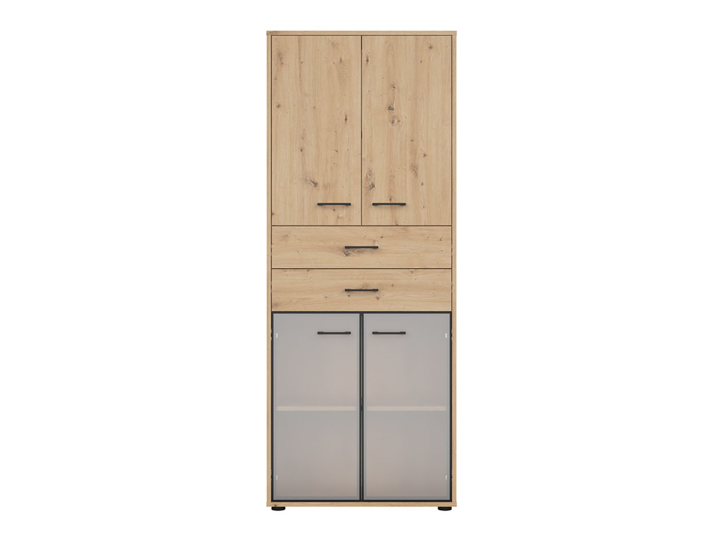 SPACE OFFICE divdurvju vitrīna ar divām atvilktnēm, 80 cm, māksliniecisks ozols/matēti melns