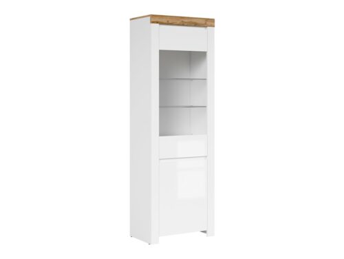 HOLTEN vitrīna skapis ar vienviru durvīm 68 cm baltā krāsā/Wotan ozolkoka krāsā
