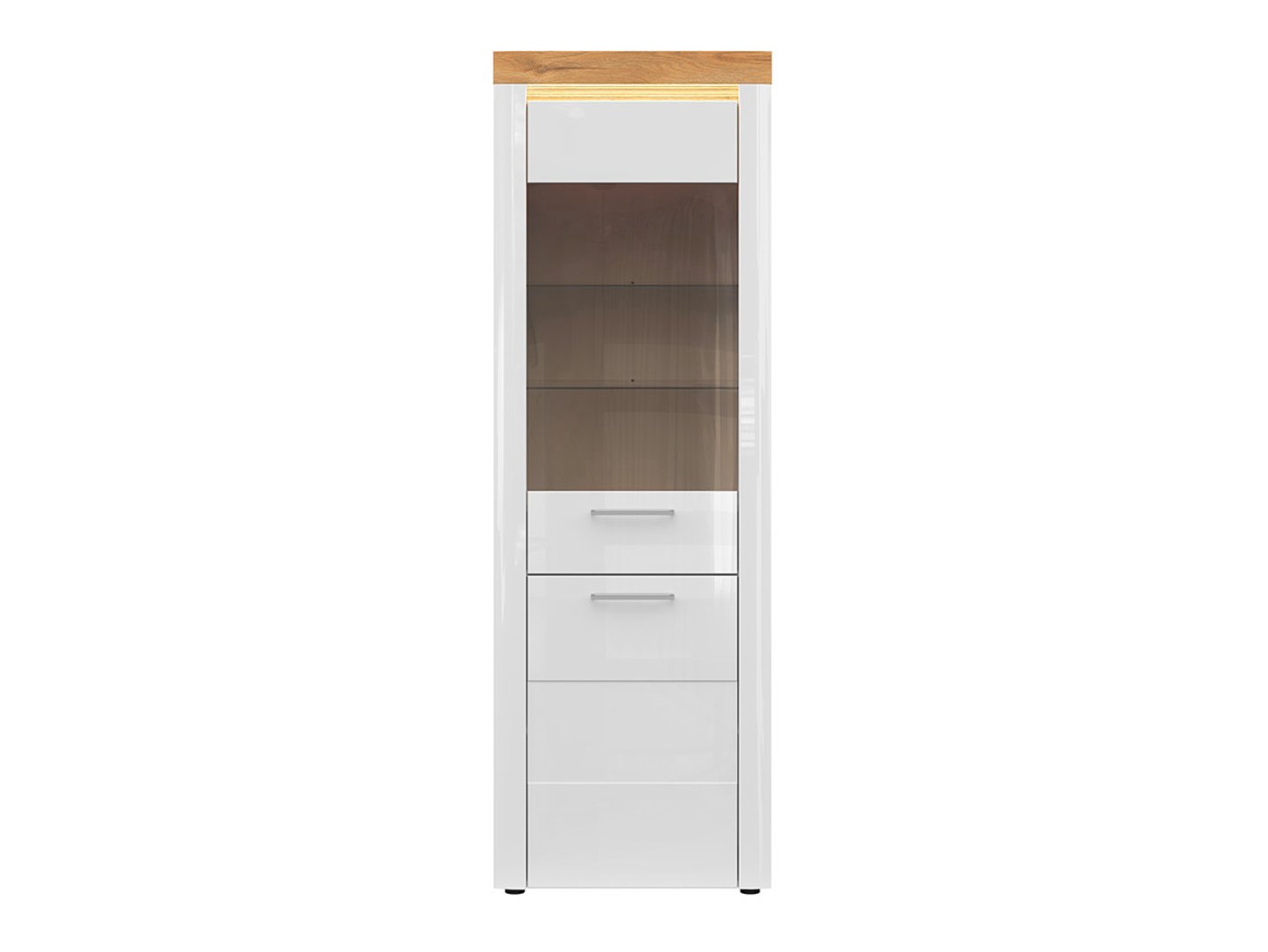 HORTON viendurvju vitrīna 68 cm, Grandson zeltainais ozols/spīdīgi balta — изображение 3