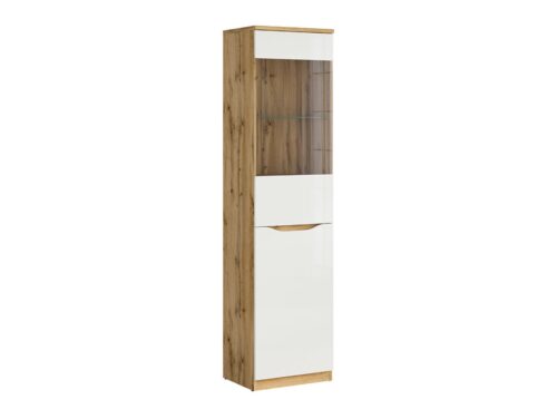 Vitrīnas skapis NUIS ar vienām durvīm 50 cm, Wotan ozols/spīdīgi balta
