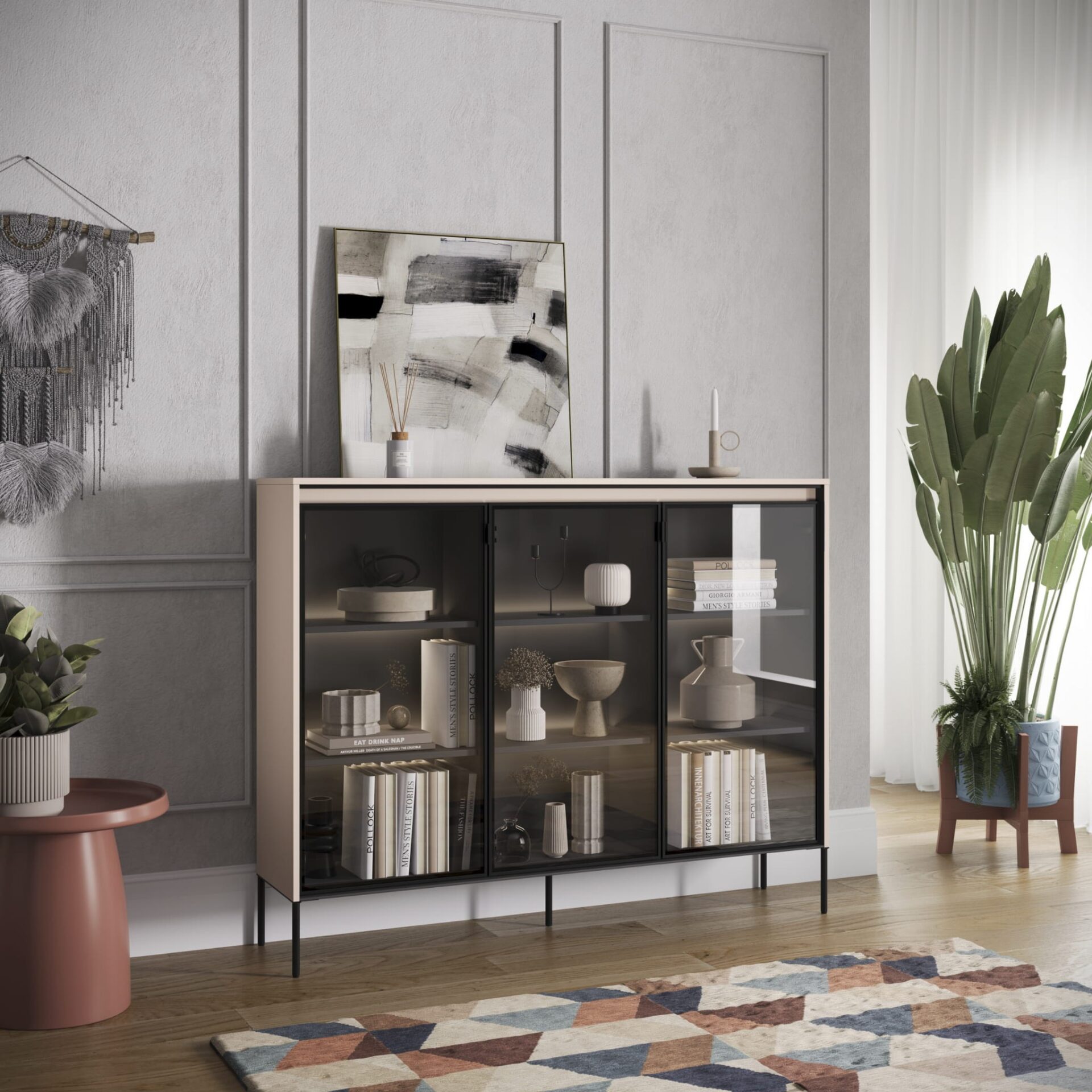 TREND 08 stikla vitrīna, bēšas/melnas kājas — изображение 2