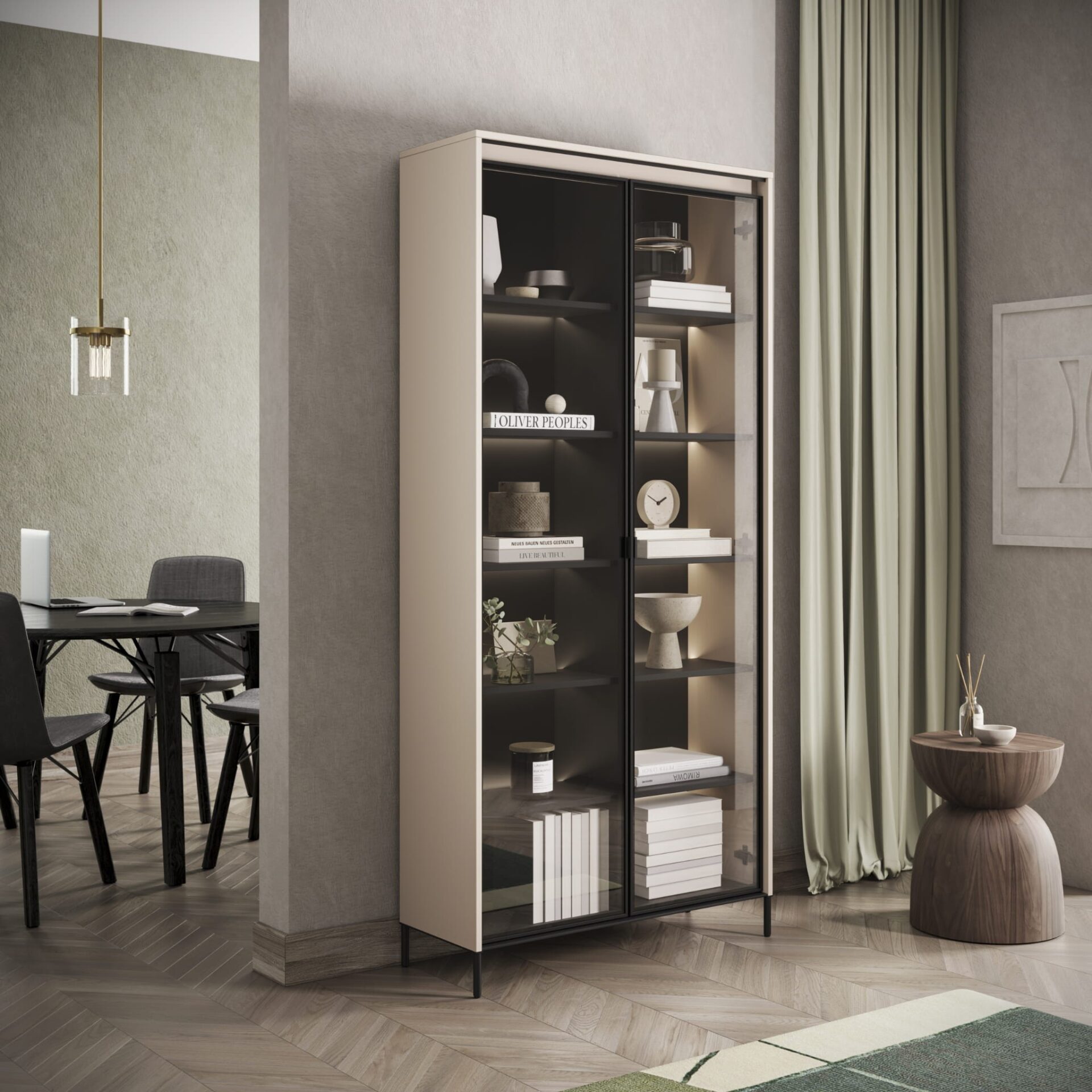 TREND 07 vitrīna ar apgaismojumu, bēšas/melnas kājas — изображение 3