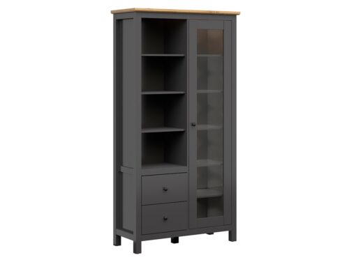 HESEN vitrīna ar plauktu un divām atvilktnēm, 106 cm, grafīta/mākslinieciskais ozols
