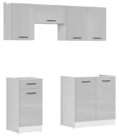 JUNONA LINE virtuves komplekts 180 cm balts/gaiši pelēks spīdīgs