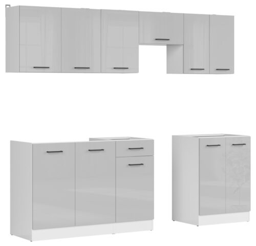 JUNONA LINE virtuves komplekts 230 cm balts/gaiši pelēks spīdīgs
