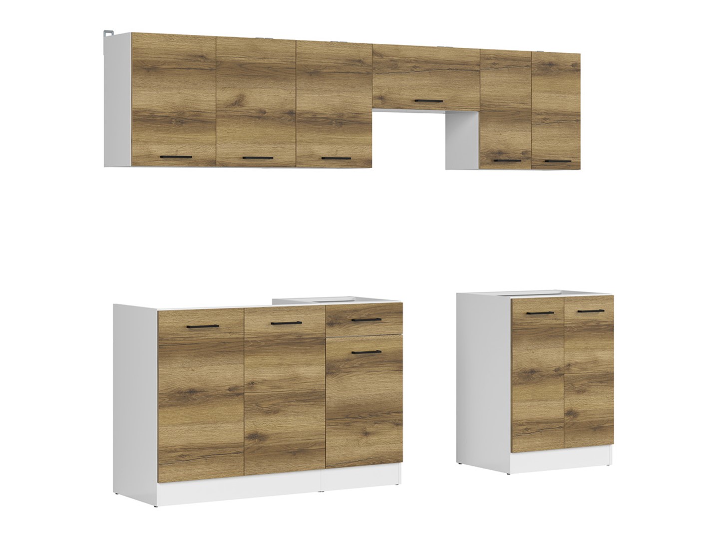 Virtuves komplekts 240 cm JUNONA LINE balts/gaišs Delano ozols