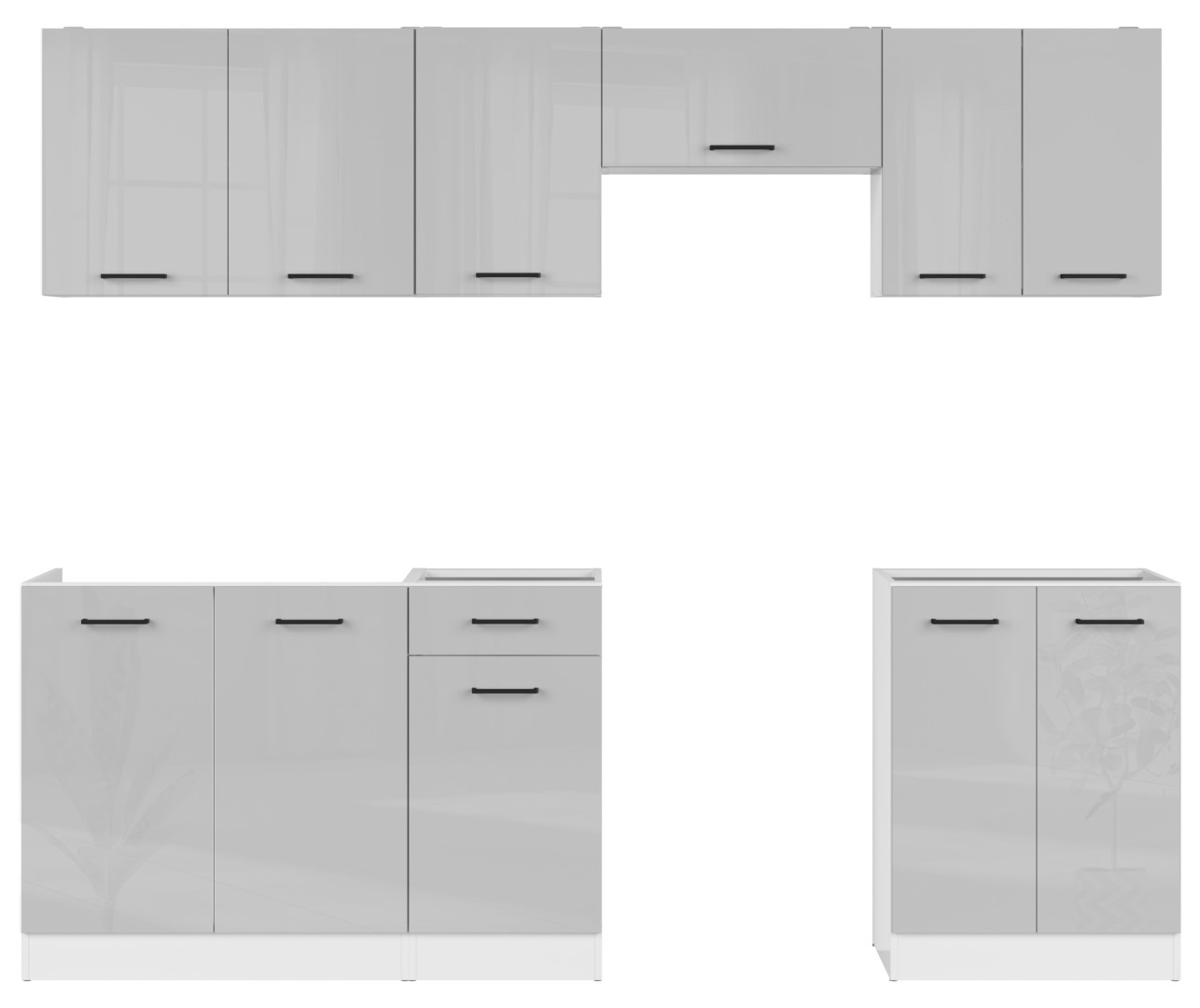 JUNONA LINE virtuves komplekts 240 cm balts/gaiši pelēks spīdīgs — 2 attēls