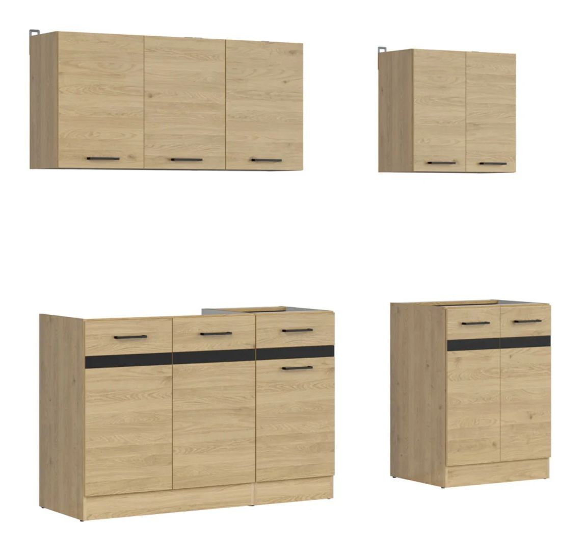 Virtuves komplekts A 180 cm JUNONA LINE bernstein ozols/metāliska melna zelta šīfera krāsa