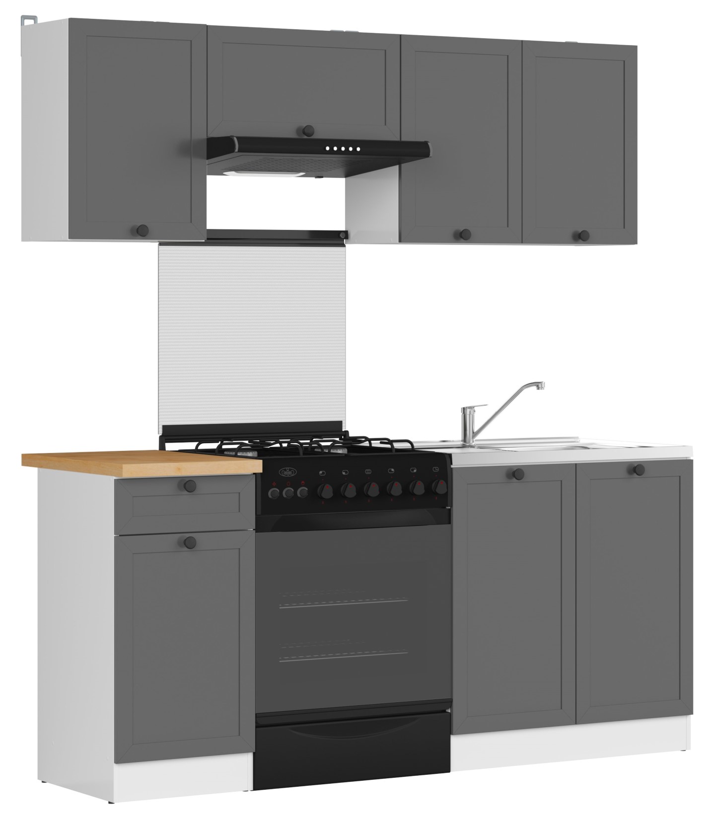 Virtuves komplekts ar darba virsmu 180 cm JUNONA LINE baltā/grafīta krāsā