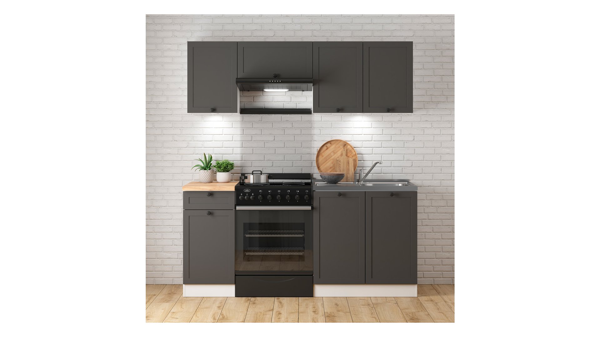 Virtuves komplekts ar darba virsmu 180 cm JUNONA LINE baltā/grafīta krāsā — изображение 3