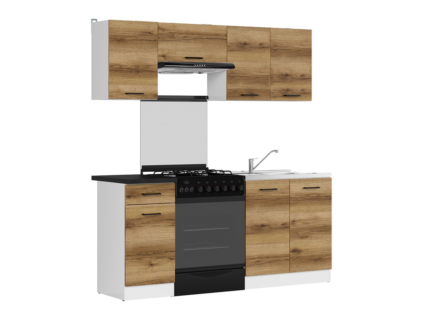 Virtuves komplekts ar darba virsmu 180 cm JUNONA LINE balts/gaišs Delano ozols