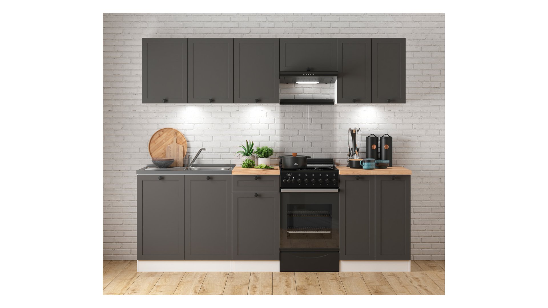 Virtuves komplekts ar darba virsmu 230 cm JUNONA LINE baltā/grafīta krāsā — изображение 3