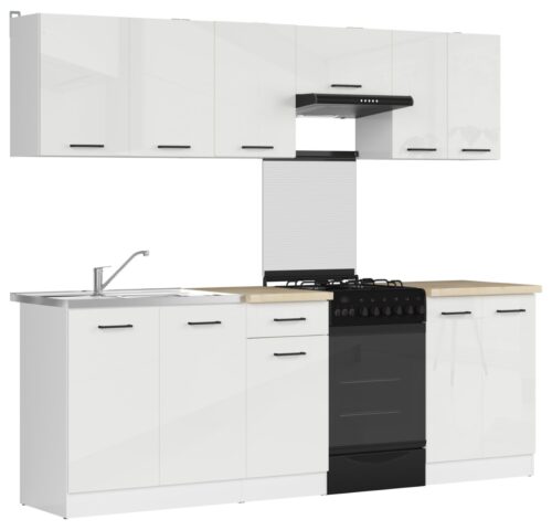 Virtuves komplekts ar darba virsmu 230 cm JUNONA LINE baltā/krīta spīdīgā krāsā