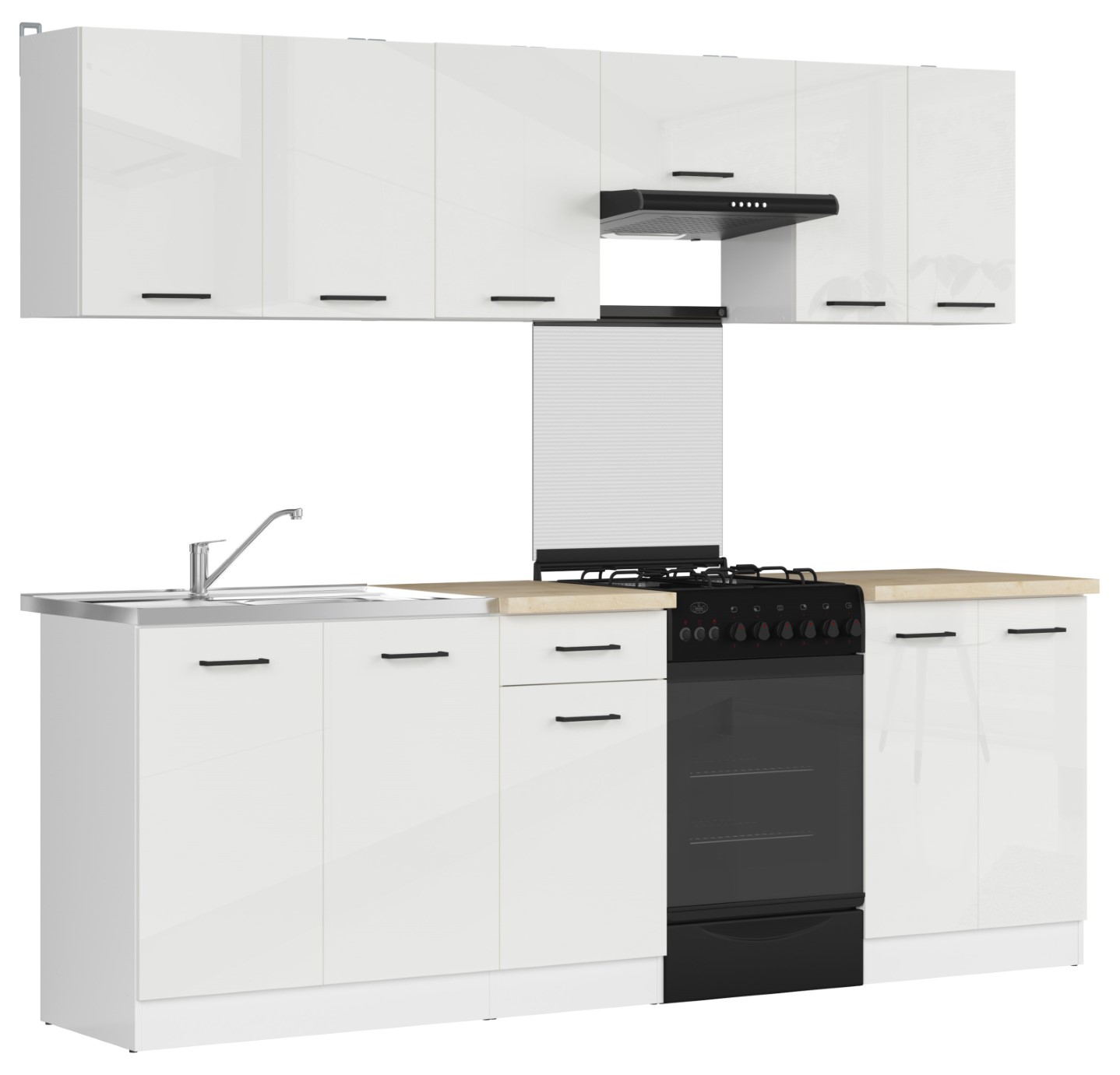 Virtuves komplekts ar darba virsmu 230 cm JUNONA LINE baltā/krīta spīdīgā krāsā