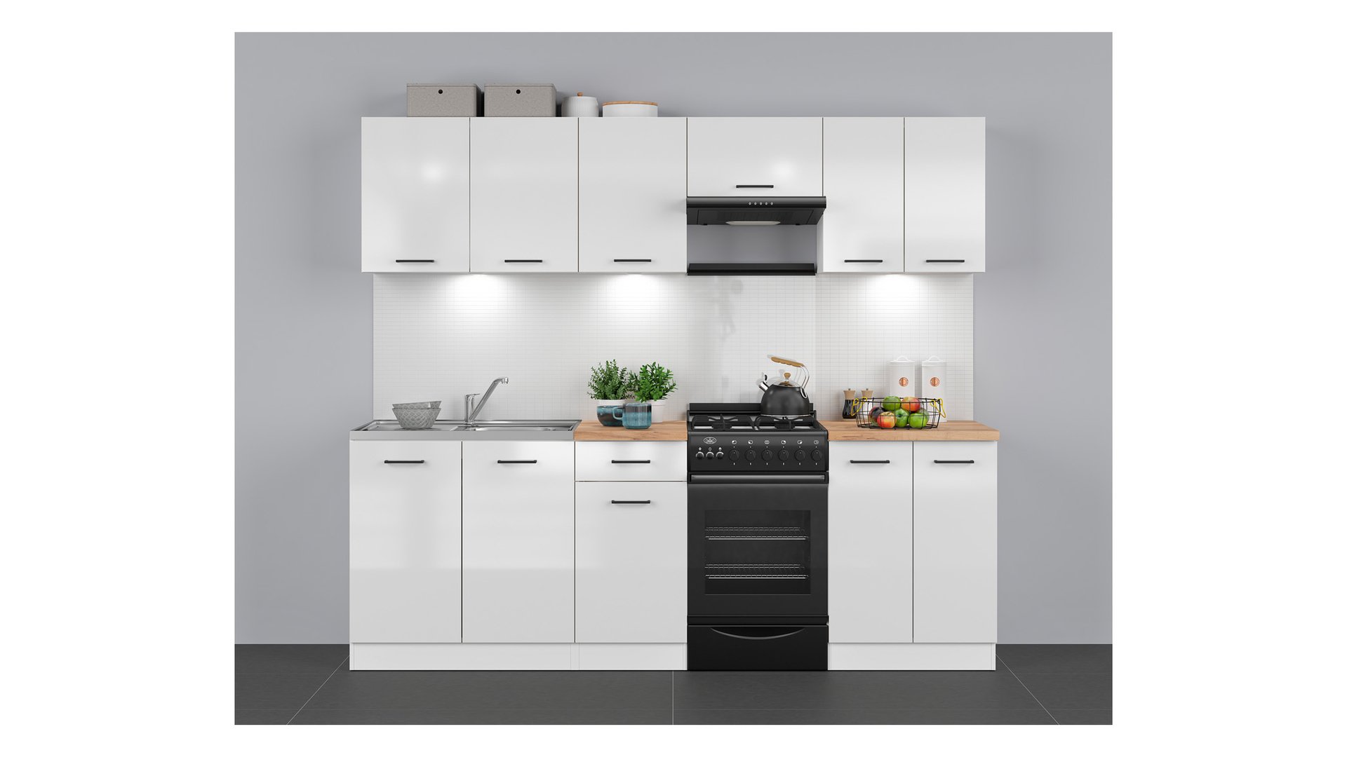 Virtuves komplekts ar darba virsmu 230 cm JUNONA LINE baltā/krīta spīdīgā krāsā — изображение 3