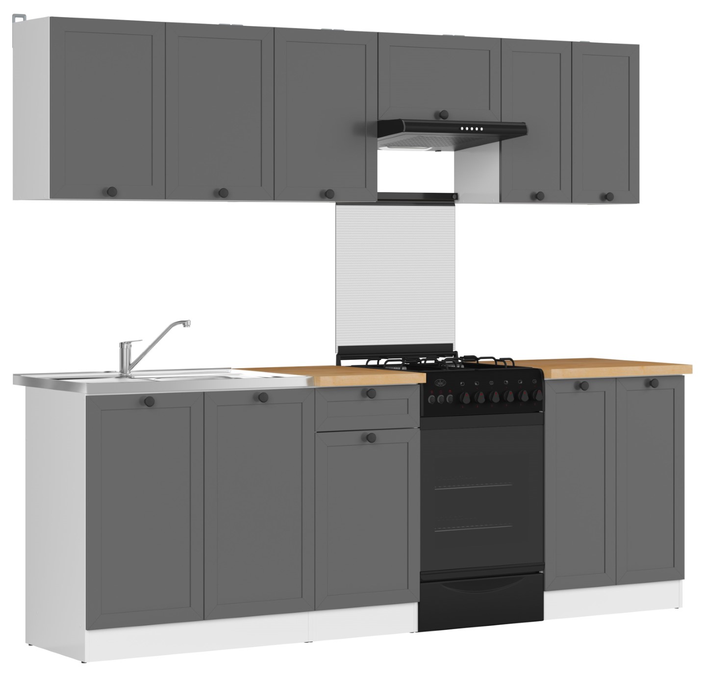 Virtuves komplekts ar darba virsmu 230 cm JUNONA LINE baltā/grafīta krāsā