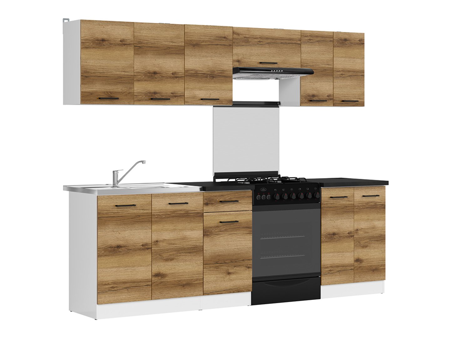 Virtuves komplekts ar darba virsmu 240 cm JUNONA LINE balts/gaišs Delano ozols