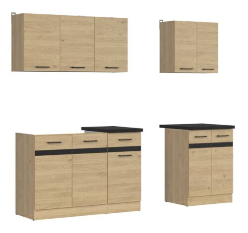 Virtuves komplekts ar darba virsmu A 180 cm JUNONA LINE Bernstein ozols/metālisks melnzelta šīferis
