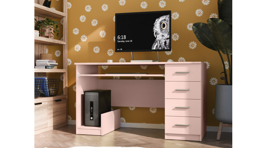 Jauniešu rakstāmgalds ar atvilktnēm un izvelkamu plauktu 130 × 60 cm, Rozā – MILA — 2 attēls