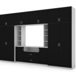 Sekcija DAKO ar skapīšiem un TV plauktu 380 × 240 cm, Biel / Czarny