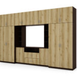 Sekcija DAKO ar skapīšiem un TV plauktu 380 × 240 cm, Sonoma Dark / Grand Natural Oak