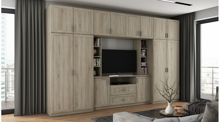 Sekcija DAKO ar skapīšiem un TV plauktu 380 × 240 cm Sonoma Jasna — изображение 2