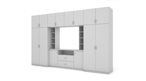 Sekcija DAKO ar skapīšiem un TV nišu 380 × 240 cm, Biel