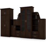 Sekcija TEXAS + Garderobe ar lielu stikla vitrīnu, bāru un ietilpīgu garderobi 320 × 207 cm Sonoma Ciemna