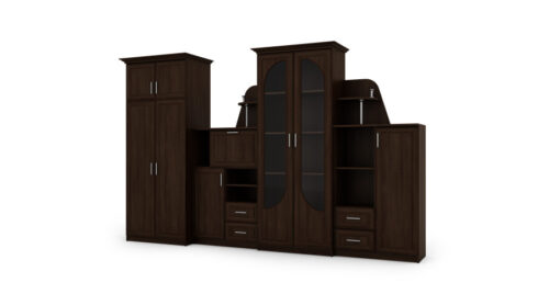Sekcija TEXAS + Garderobe ar lielu stikla vitrīnu, bāru un ietilpīgu garderobi 320 × 207 cm Sonoma Ciemna