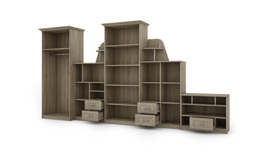 SekcijaTEXAS + Garderobe ar lielu stikla vitrīnu, bāru, veļas skapi un ietilpīgu garderobi 320 × 207 cm Sonoma Jasna — изображение 3
