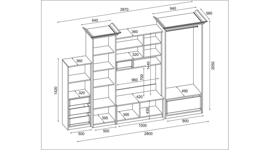 Sekcija MILO ar ietilpīgu garderobi un bāru 280 × 207 cm Dab Artisan — 5 attēls