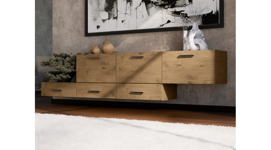 Brīvi stāvoša vai pie sienas stiprināma modulāra kumode 180–240 cm, Dab Lancelot -MULTI SMART — 2 attēls