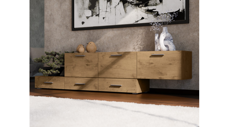 Brīvi stāvoša vai pie sienas stiprināma modulāra kumode 180–240 cm, Dab Lancelot -MULTI SMART — 3 attēls