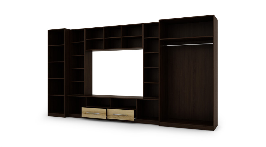 NEPTUN ar skapīšiem, stikla vitrīnām un TV virsmu 370 × 200 cm, tumšs Sonoma Ciemna / Dąb Grand — изображение 4