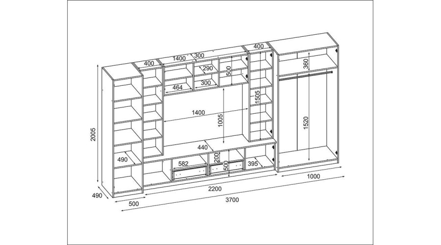NEPTUN ar skapīšiem, stikla vitrīnām un TV virsmu 370 × 200 cm, tumšs Sonoma Ciemna / Dąb Grand — изображение 6