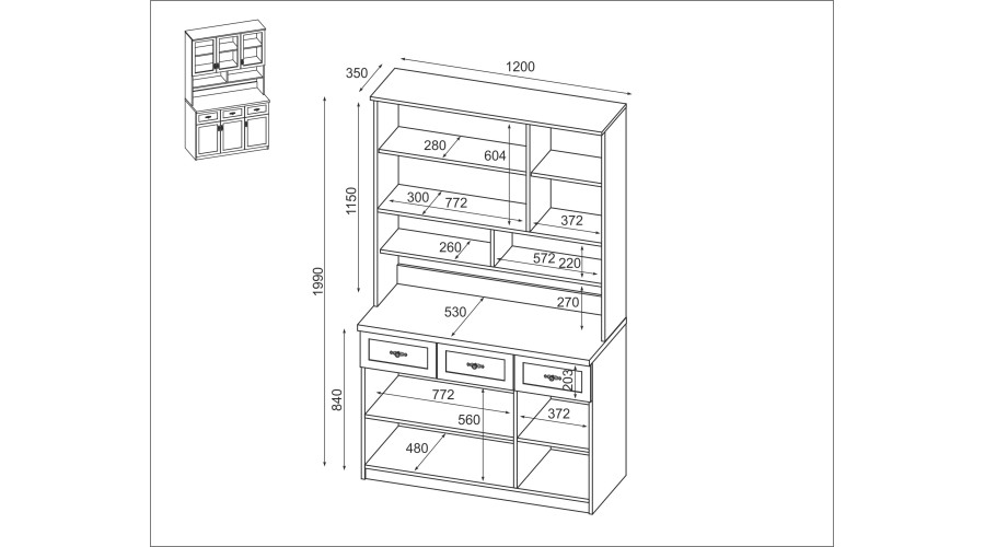 Kumode 120 cm, skapīši, plaukti, atvilktnes, glazūra, ozols, priede, balta, Sonoma — 4 attēls