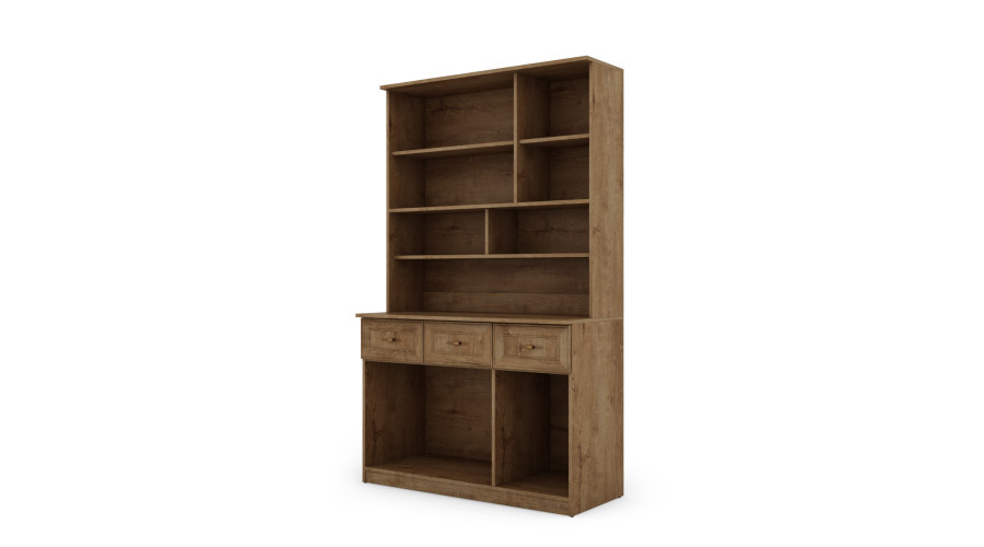Kumode 120 cm, skapīši, plaukti, atvilktnes, glazūra, ozols, priede, balta, Sonoma — 5 attēls