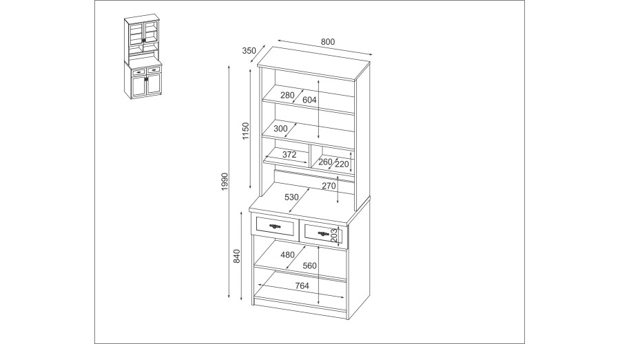Daudzfunkcionāla kumode 80 cm, atvilktnes, skapīši, plaukti, balta, ozols, priede, Sonoma — 3 attēls