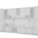 Sekcija CYKLON, 400 cm plats, skapīši, plaukti, TV, bārs, Biel