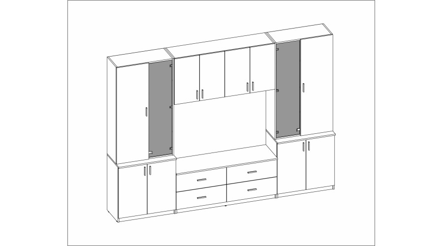 Sekcija STILO ar TV plauktu, skapīšiem un atvilktnēm 300 × 220 cm, dabīgs ozols — изображение 7
