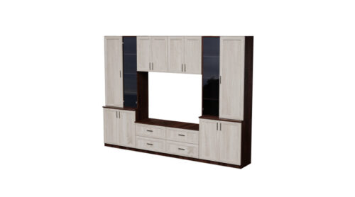 Sekcija STILO ar TV plauktu, skapīšiem un atvilktnēm 300 × 220 cm Sonoma Dark / Sonoma Light