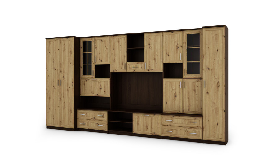 Sekcija CYKLON ar bāru un skapi, TV 400 × 210 cm, Sonoma Ciemna / Dąb Artisan