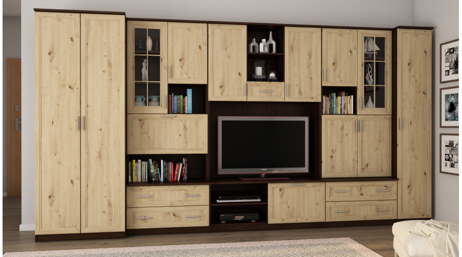 Sekcija CYKLON ar bāru un skapi, TV 400 × 210 cm, Sonoma Ciemna / Dąb Artisan — изображение 2