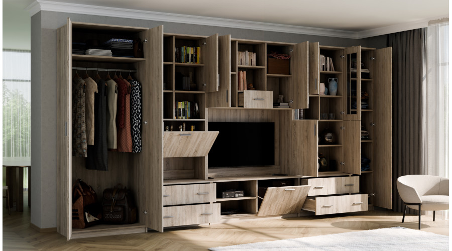 Sekcija CYKLON ar bāru un skapi, TV 400 × 210 cm, Sonoma Ciemna / Dąb Artisan — изображение 7
