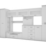 Sekcija KENA ar kumode, stieņiem un garderobi, 360 × 200 cm, Biel