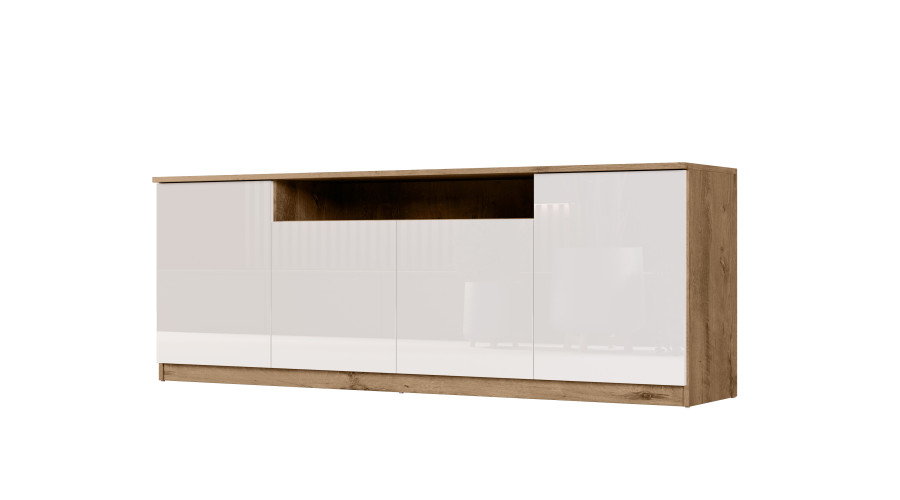 Moderna kumode ar TipOn sistēmu, 200 × 44 см, Lefkas ozols/spīdīgi balta – Luna
