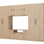 Sekcija SCANDI ar lieliem skapjiem, plauktiem, televizoru un atvilktnēm 350 × 227 cm Sonoma Jasna