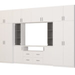 Sekcija NESTO ar ietilpīgiem skapjiem un TV skapi, 380 × 240 cm, Biel