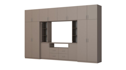 Sekcija NESTO ar ietilpīgiem skapjiem un TV skapi 380 × 240 cm Sepia